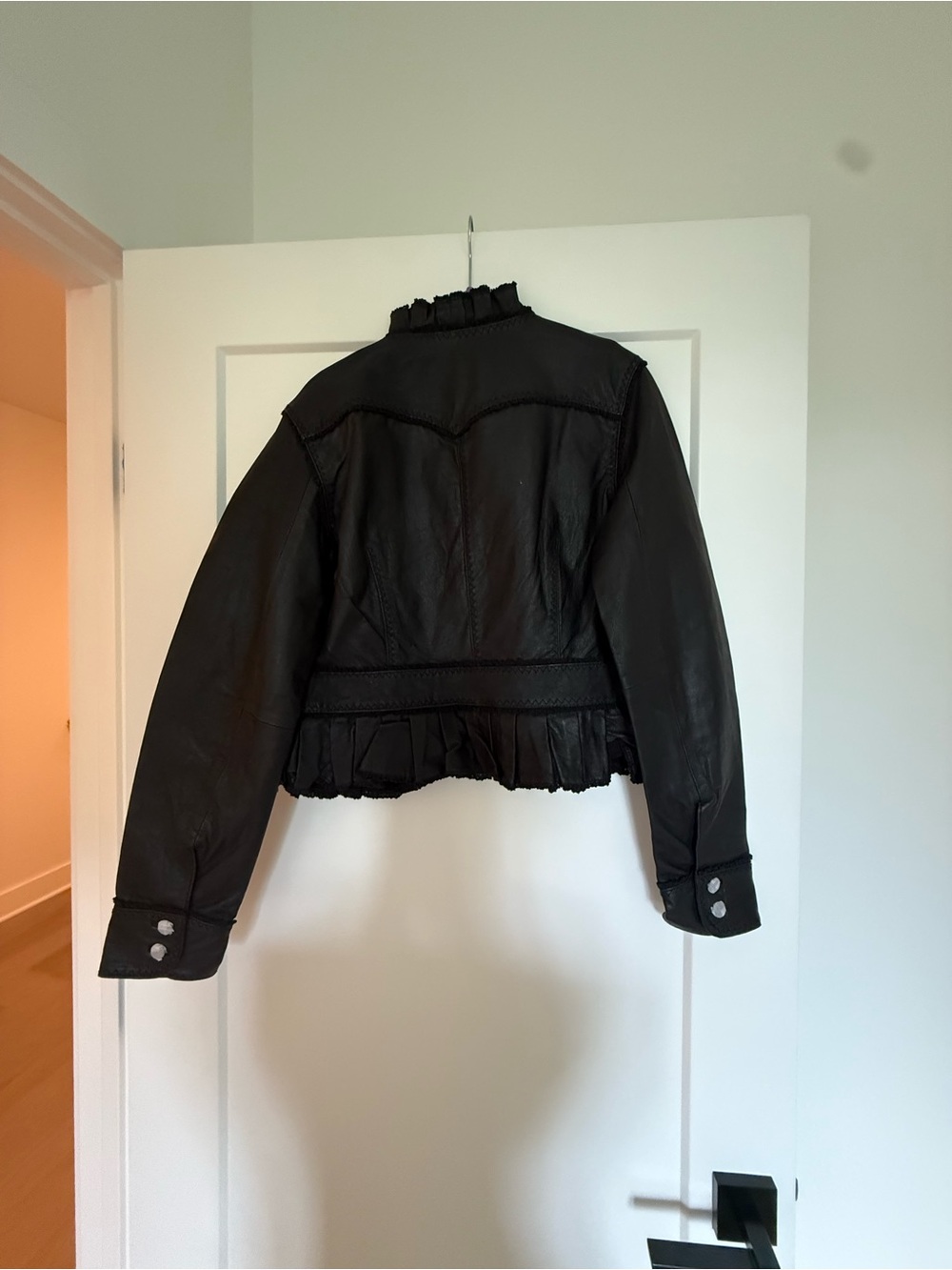 Moda International Black Ruffled Leather Jacket - Picture 3 of 4